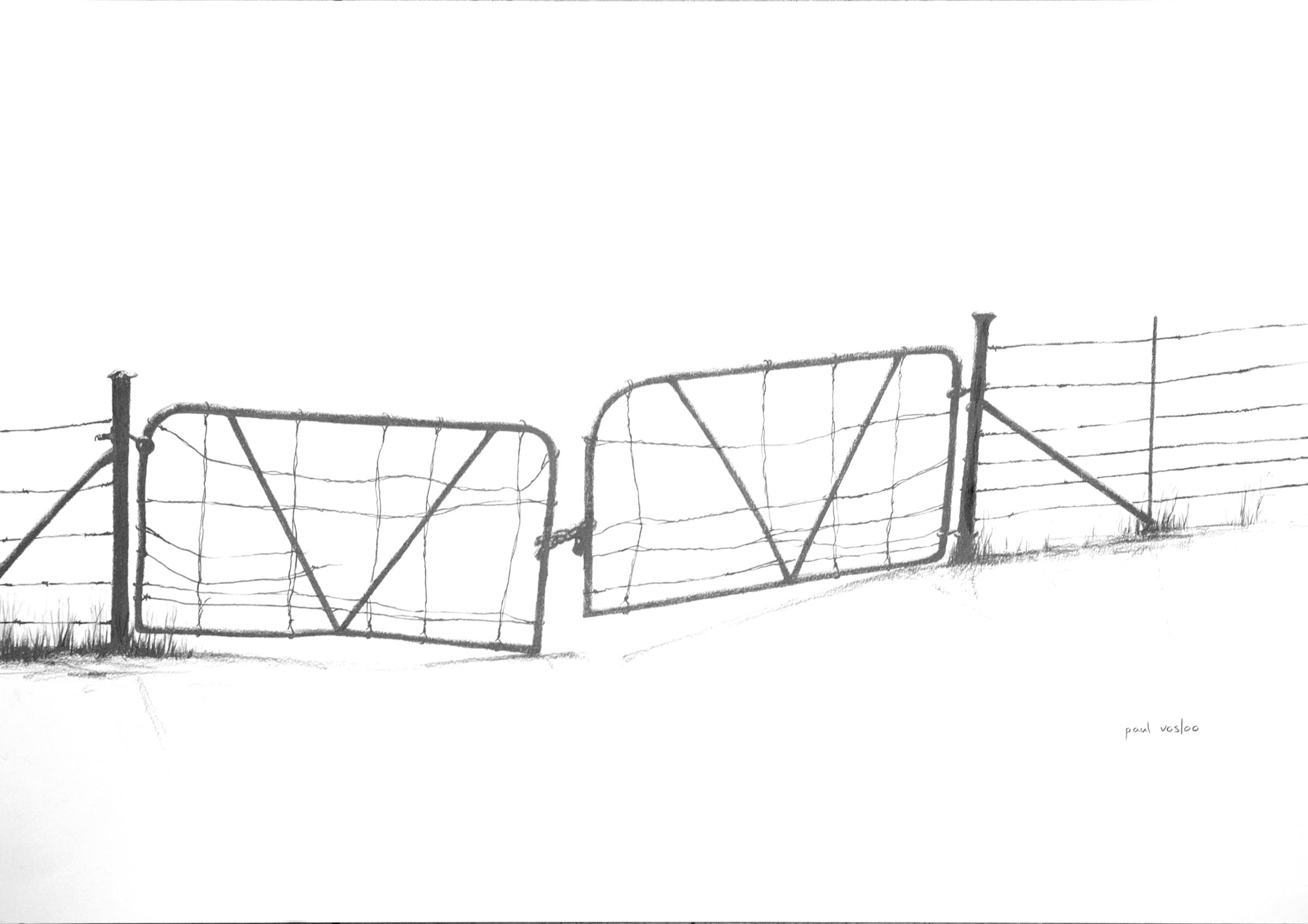 Karoo Gate III — Charcoal on paper by Paul Vosloo